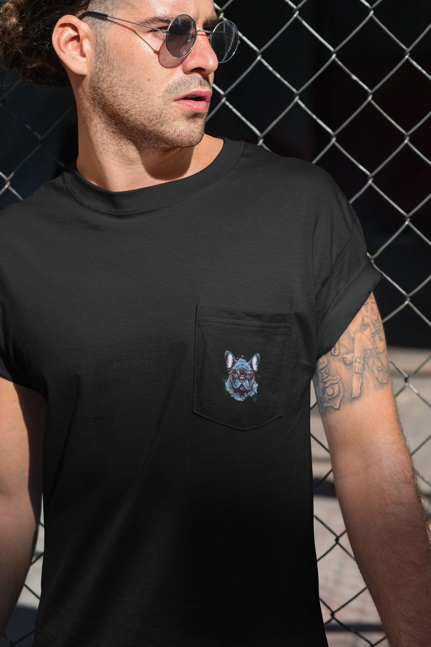 Hipster Frenchie- Unisex Pocket T-Shirt - Frenchie Emporium