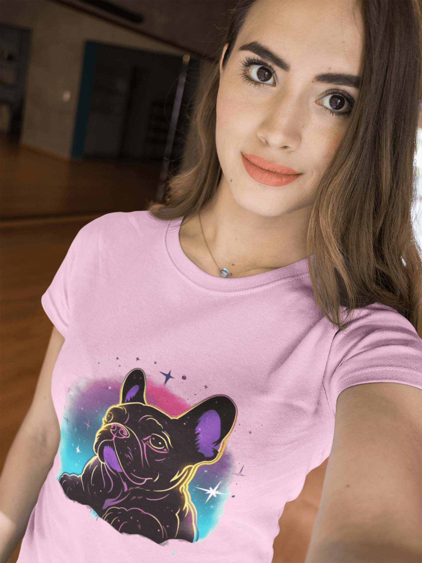 Stellar Frenchie - Neon Stars Silhouette T-Shirt - Frenchie Emporium