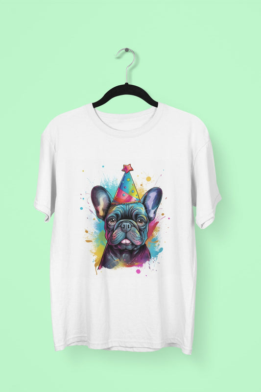 Festive Birthday Frenchie - Joyous Graphic T-shirt