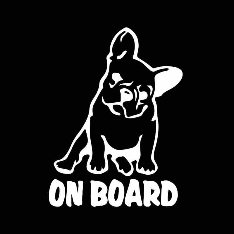 Car Sticker Vinyl Decal Dog French Bulldog On Board Cartoon Black/Silver - Frenchie Emporium