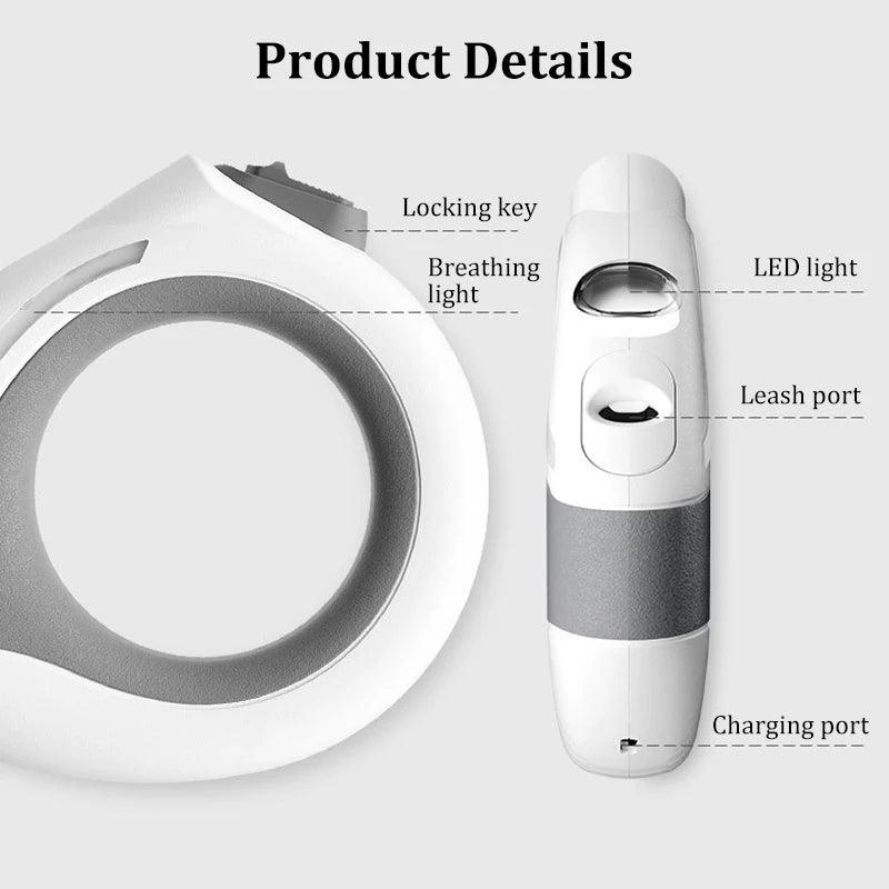 French Bulldog - 3M Leash with Flashlight LED Streamer Roulette Automatic Retractable Nylon Rope - Frenchie Emporium