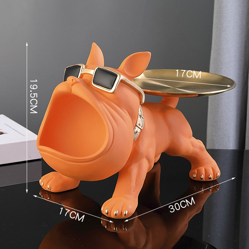 Adorable Resin French Bulldog Butler Sculpture with Tray & Storage Box Gift