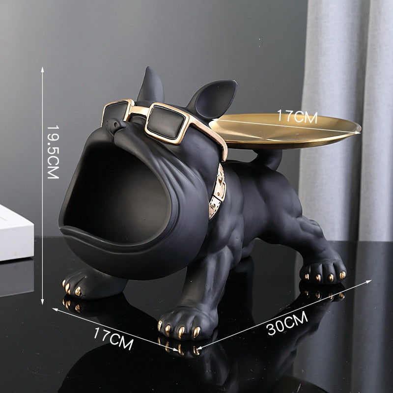Adorable Resin French Bulldog Butler Sculpture with Tray & Storage Box Gift
