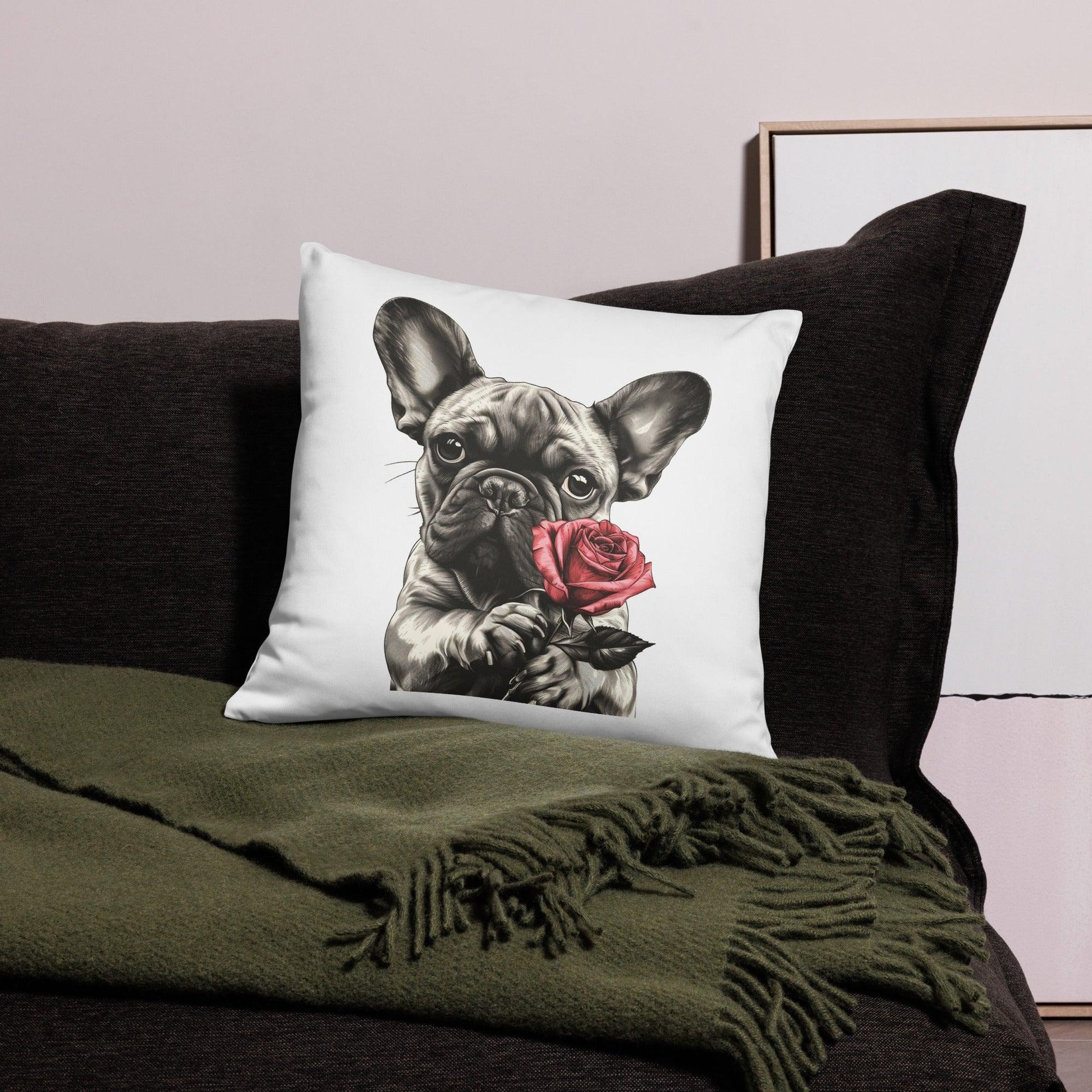 French Bulldog Red Rose Pillow - Frenchie Emporium