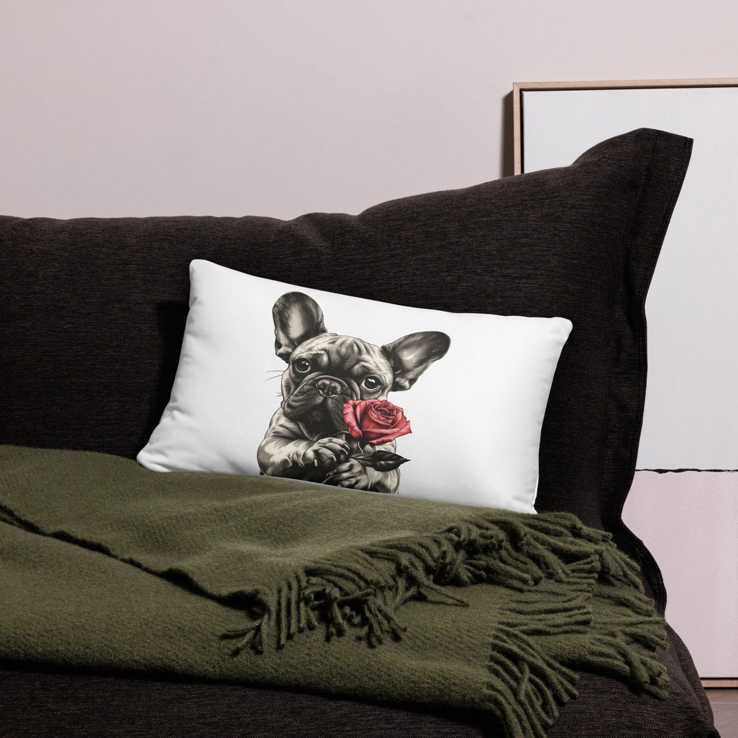 French Bulldog Red Rose Pillow - Frenchie Emporium