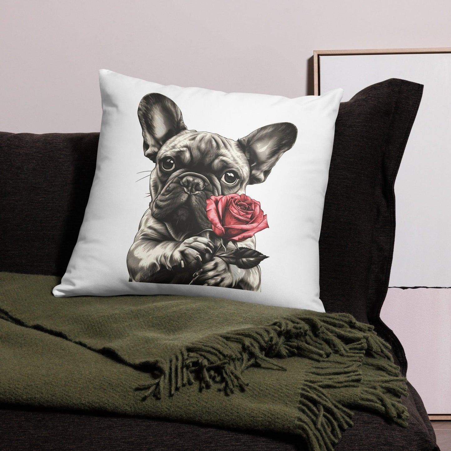 French Bulldog Red Rose Pillow - Frenchie Emporium