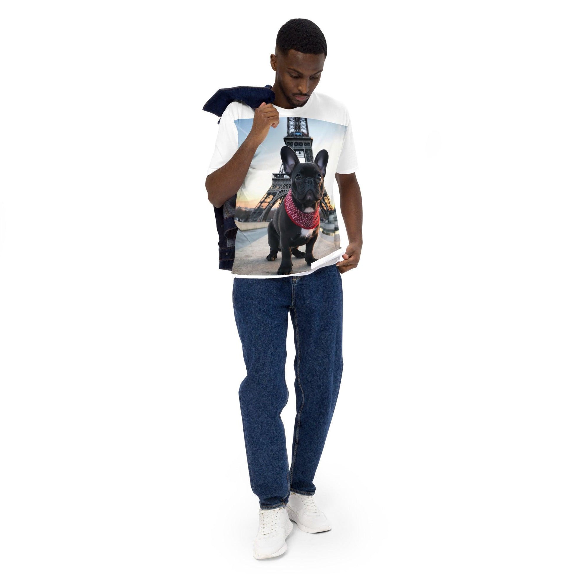 Parisian Pooch - Black Frenchie & Eiffel Tower' T-shirt - Frenchie Emporium