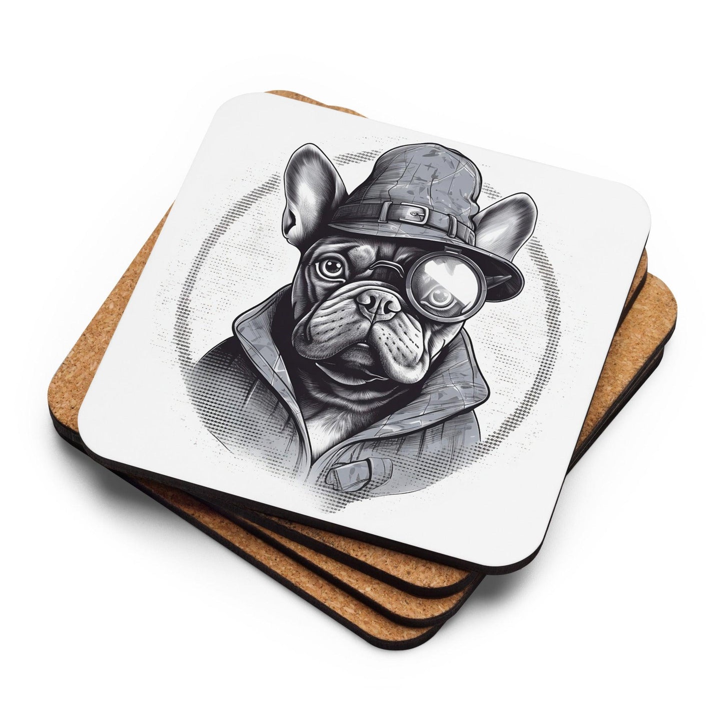Frenchie Monocle - Cork-back coaster - Frenchie Emporium