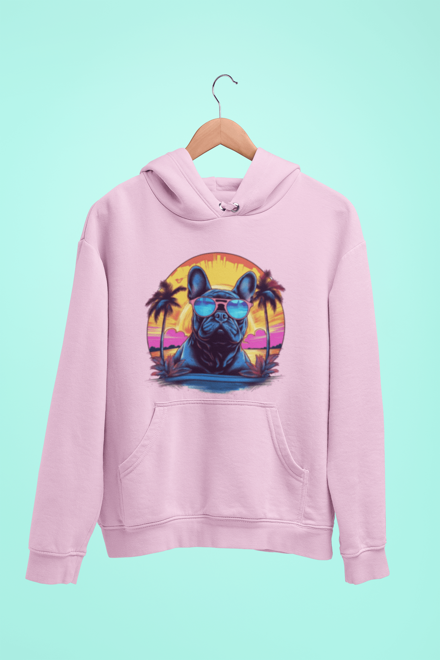 French Bulldog "Neon Sunset Serenity" - Unisex Hoodie - Frenchie Emporium
