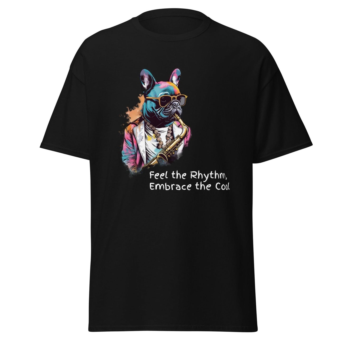 Jazzy Frenchie Saxophonist T-Shirt - Frenchie Emporium