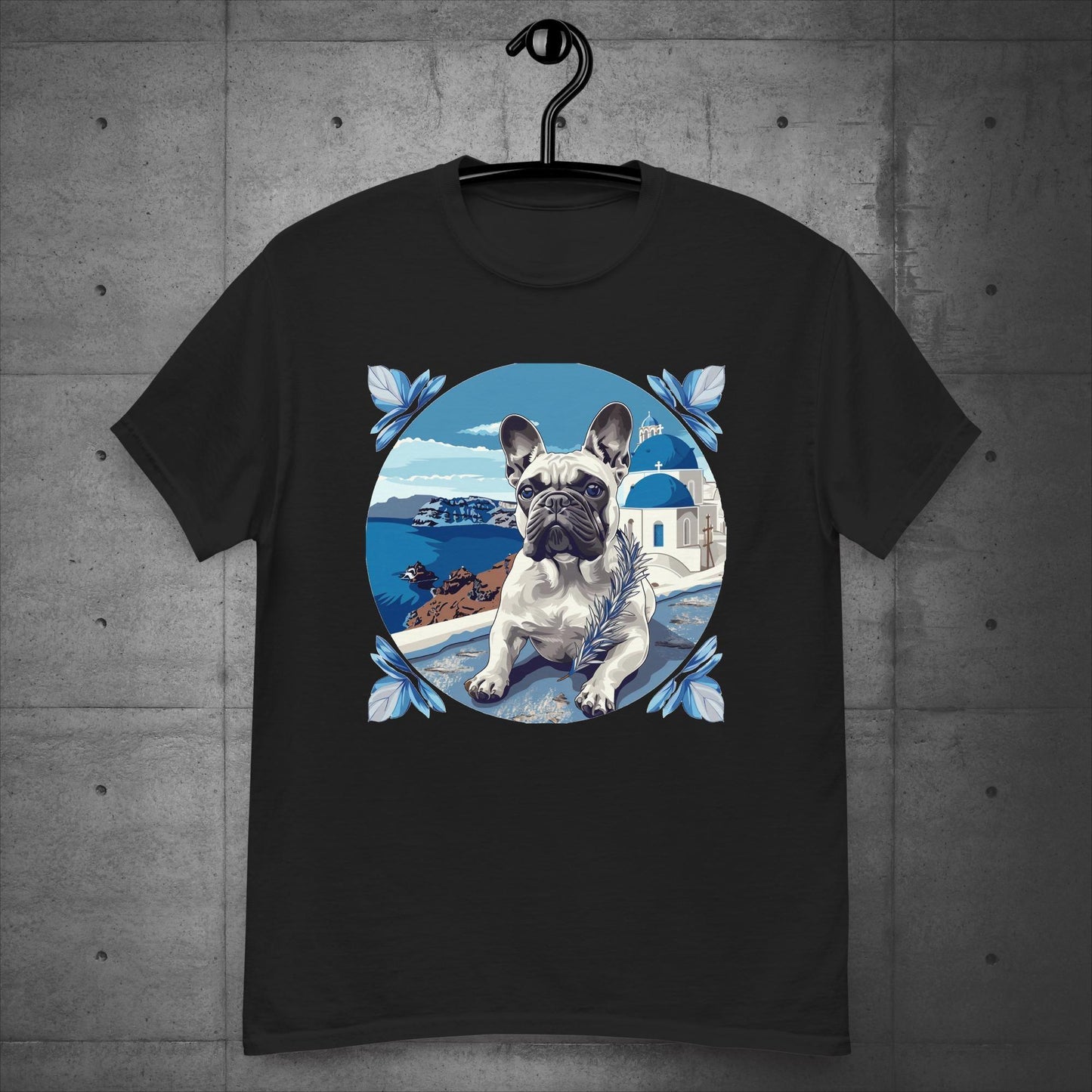 Serene Santorini Frenchie Unisex T-Shirt - Frenchie Emporium