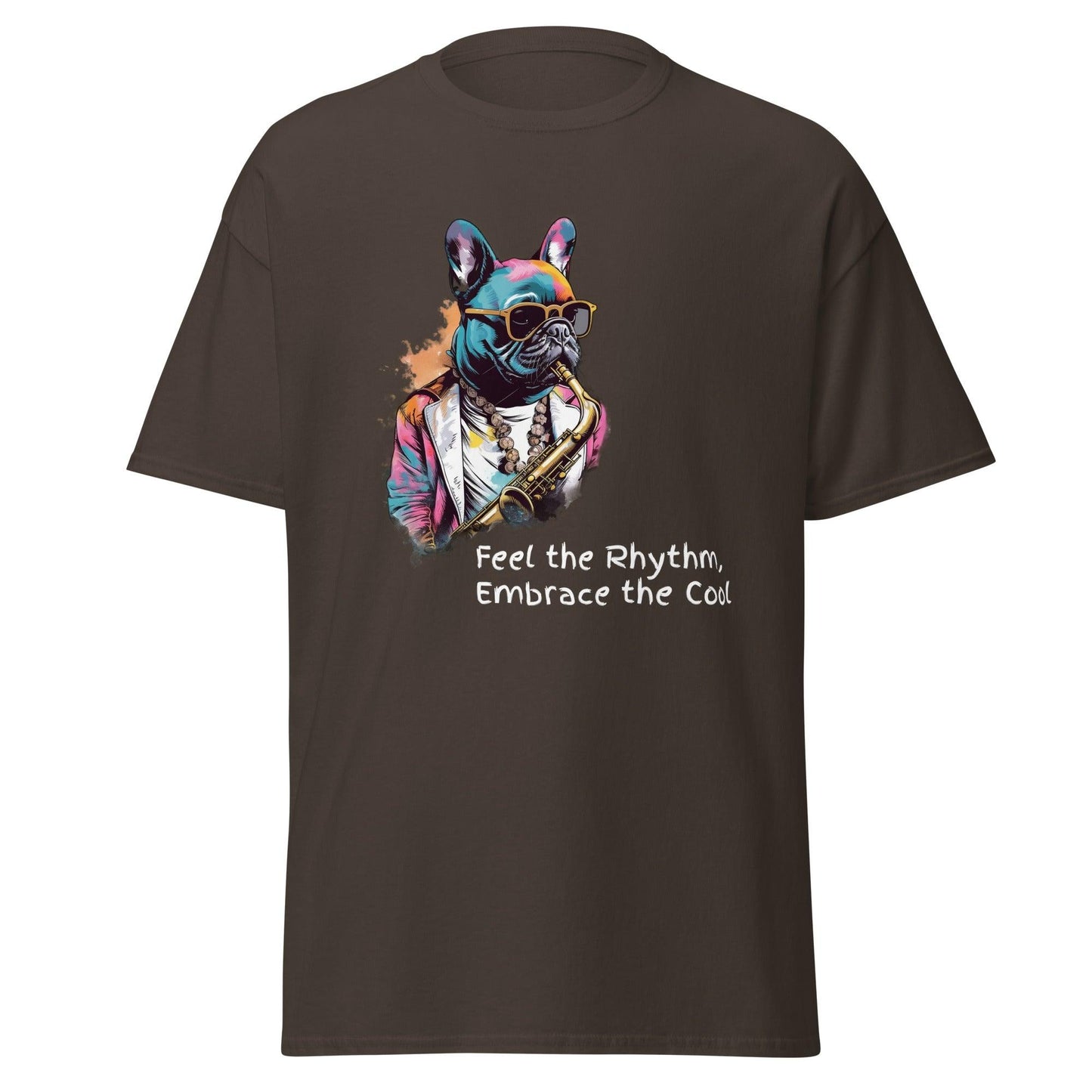 Jazzy Frenchie Saxophonist T-Shirt - Frenchie Emporium