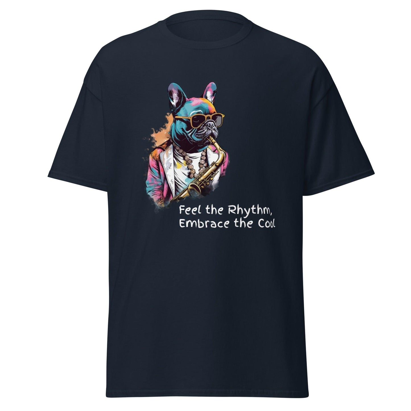 Jazzy Frenchie Saxophonist T-Shirt - Frenchie Emporium