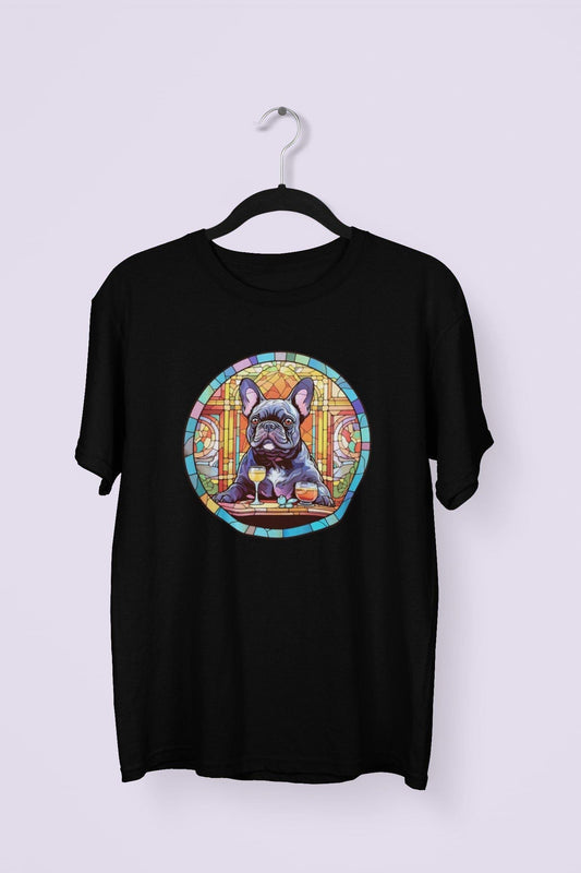French Bulldog in Parisian café mosaic - Unisex T-shirt - Frenchie Emporium