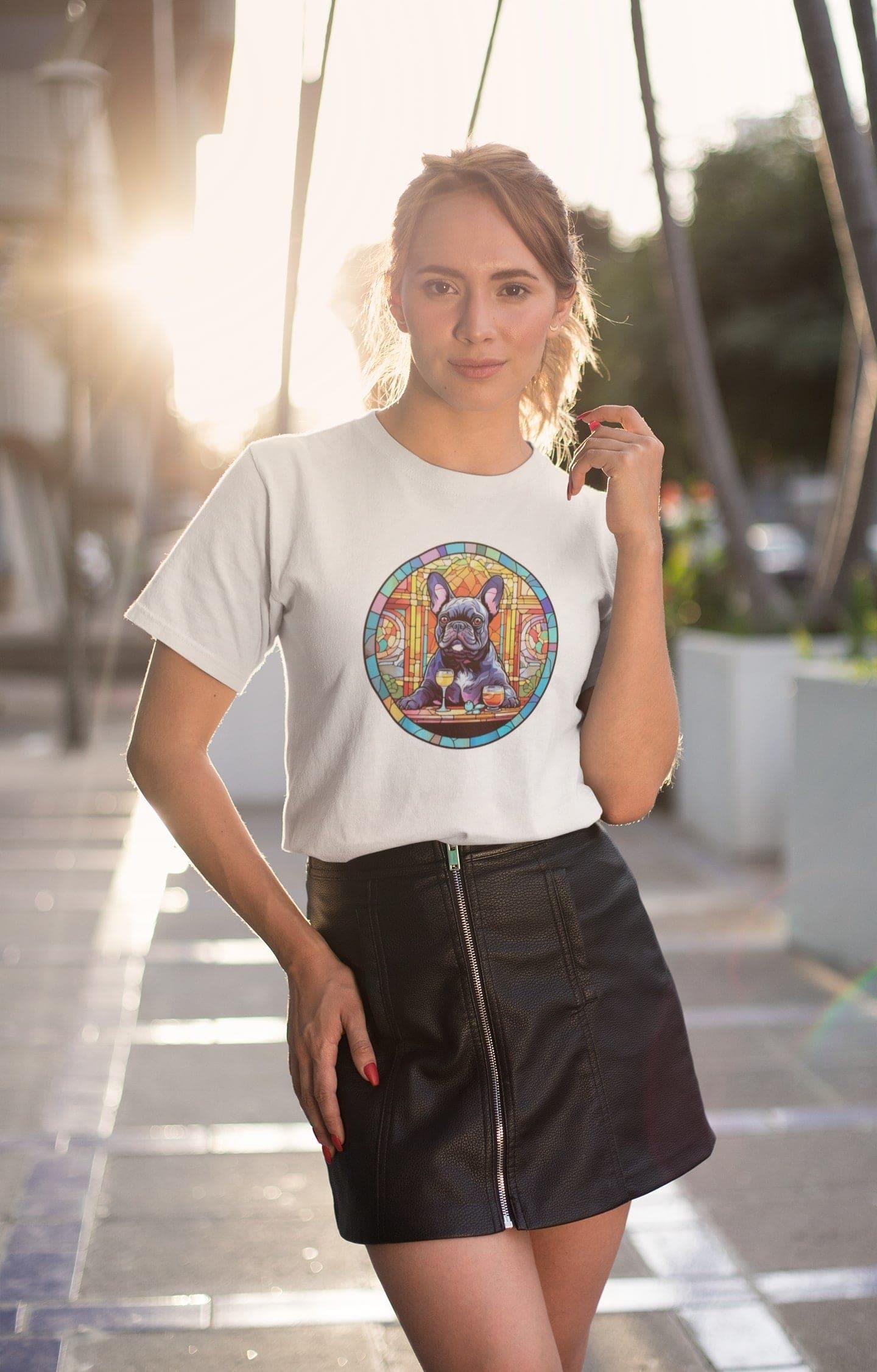 French Bulldog in Parisian café mosaic - Unisex T-shirt - Frenchie Emporium