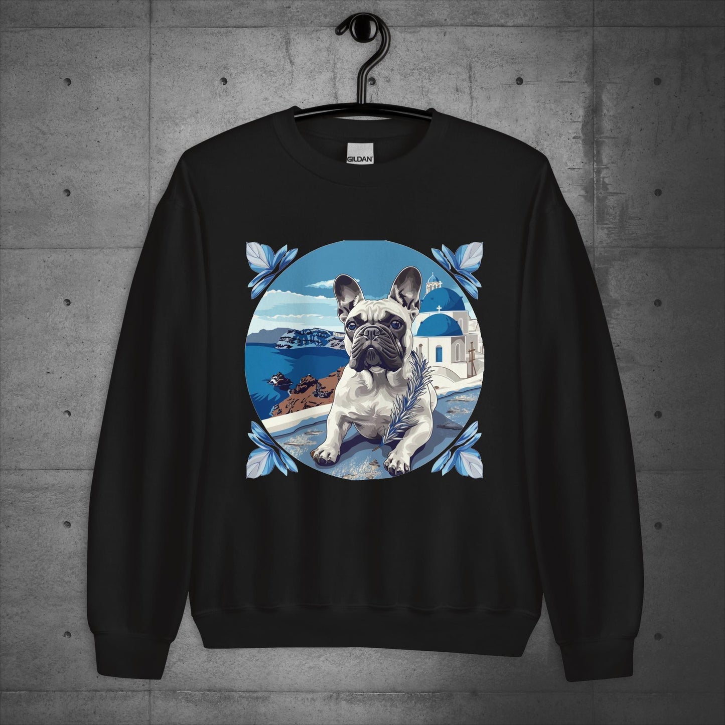 Tranquil Santorini Frenchie Unisex Sweater - Frenchie Emporium