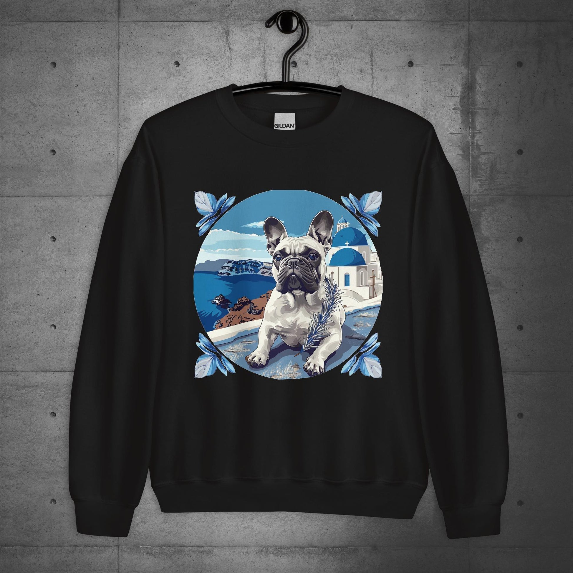 Tranquil Santorini Frenchie Unisex Sweater - Frenchie Emporium