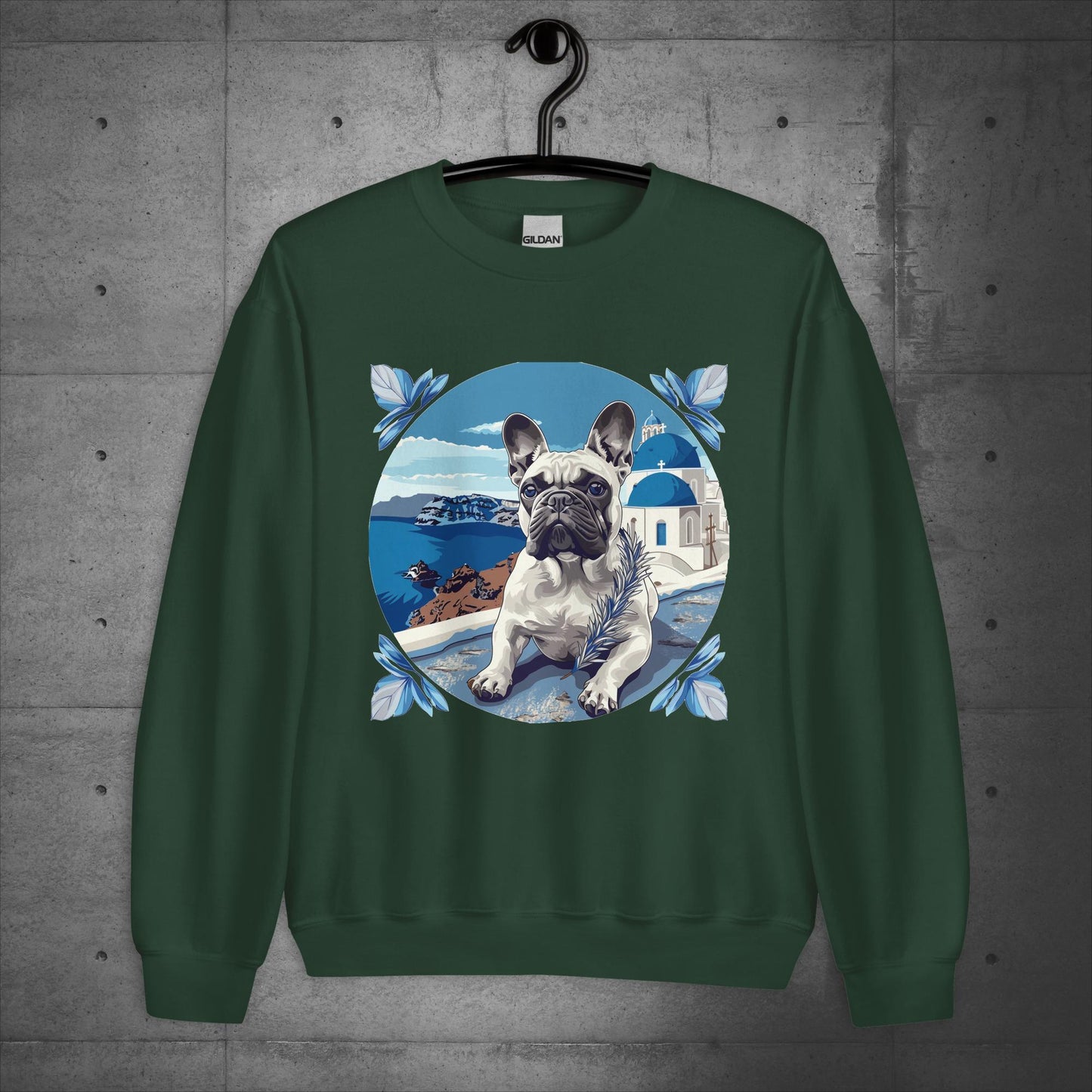 Tranquil Santorini Frenchie Unisex Sweater - Frenchie Emporium