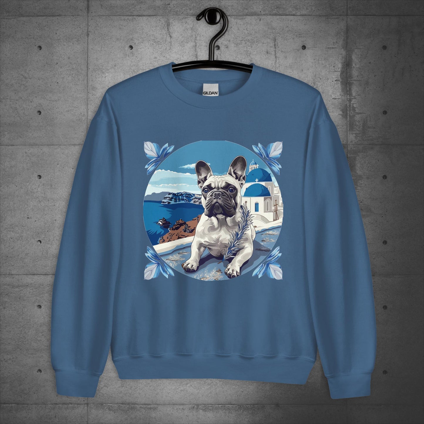 Tranquil Santorini Frenchie Unisex Sweater - Frenchie Emporium