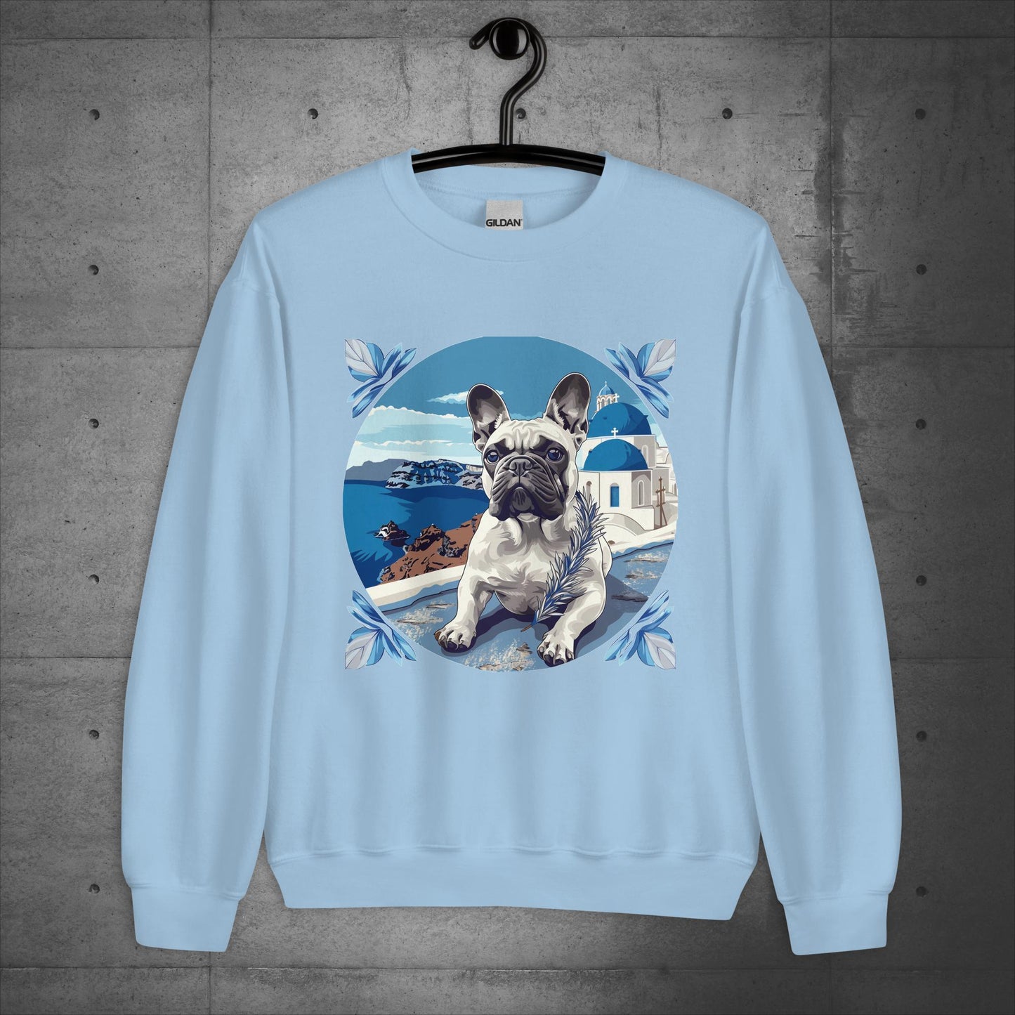 Tranquil Santorini Frenchie Unisex Sweater - Frenchie Emporium