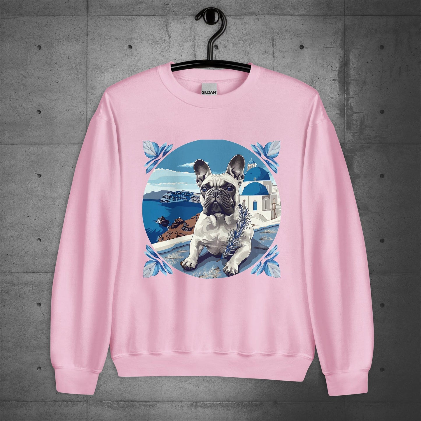 Tranquil Santorini Frenchie Unisex Sweater - Frenchie Emporium