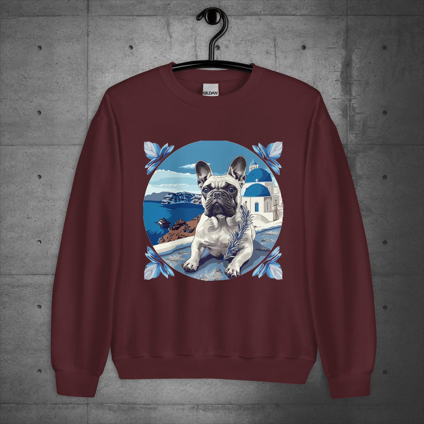 Tranquil Santorini Frenchie Unisex Sweater - Frenchie Emporium