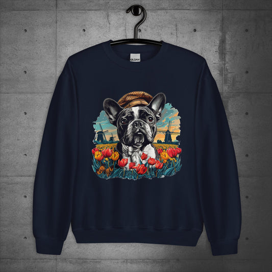 Tulip Field Frenchie - Unisex Sweater/Sweatshirt