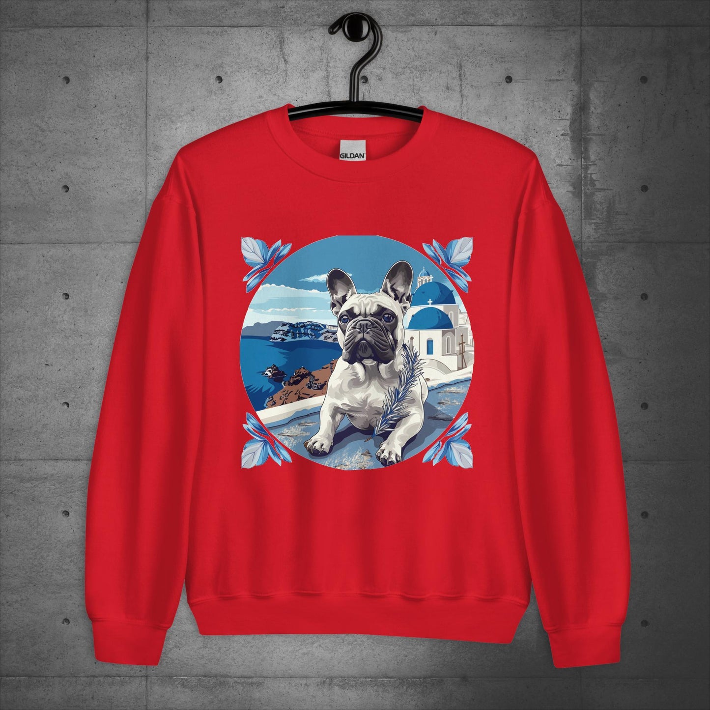 Tranquil Santorini Frenchie Unisex Sweater - Frenchie Emporium
