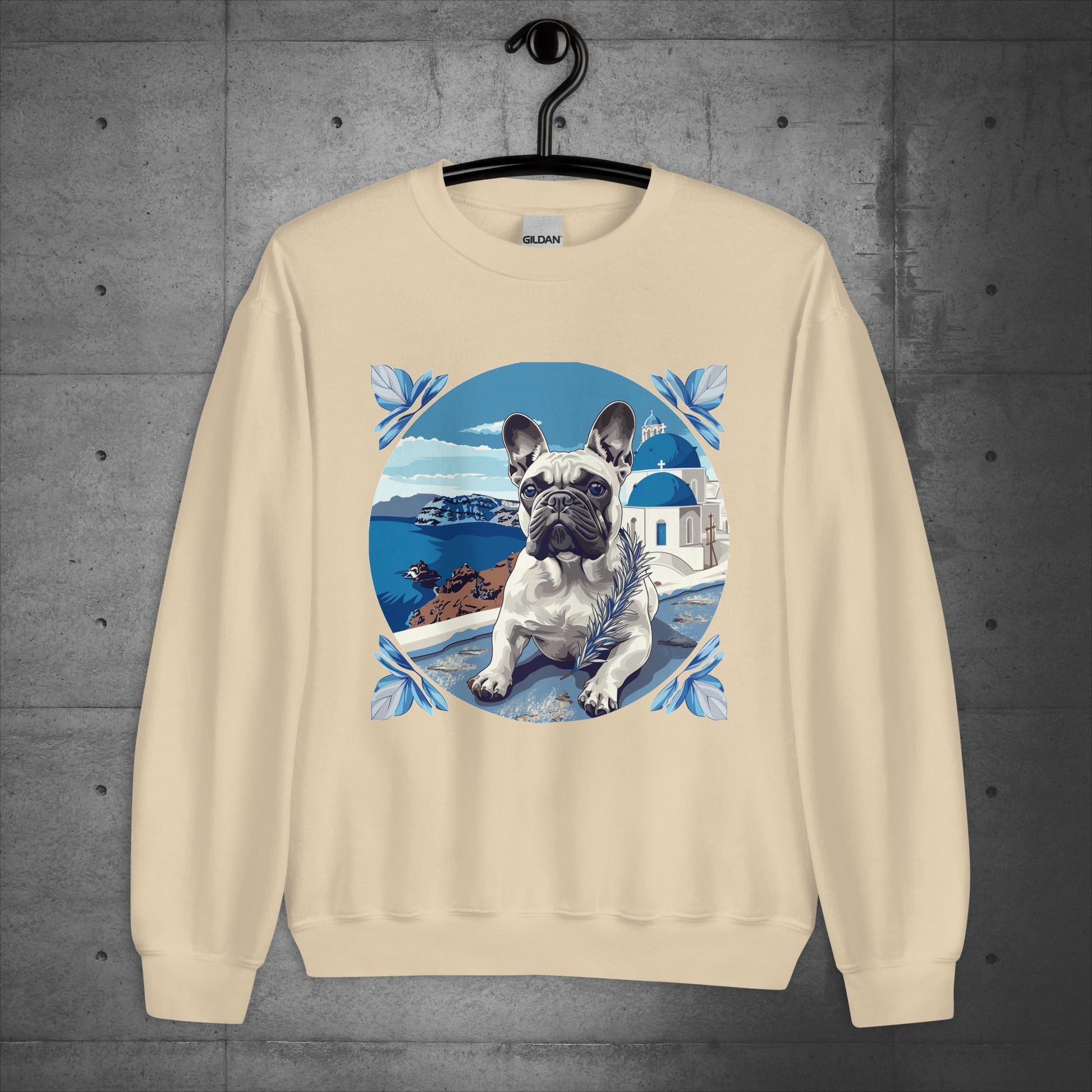 Tranquil Santorini Frenchie Unisex Sweater - Frenchie Emporium