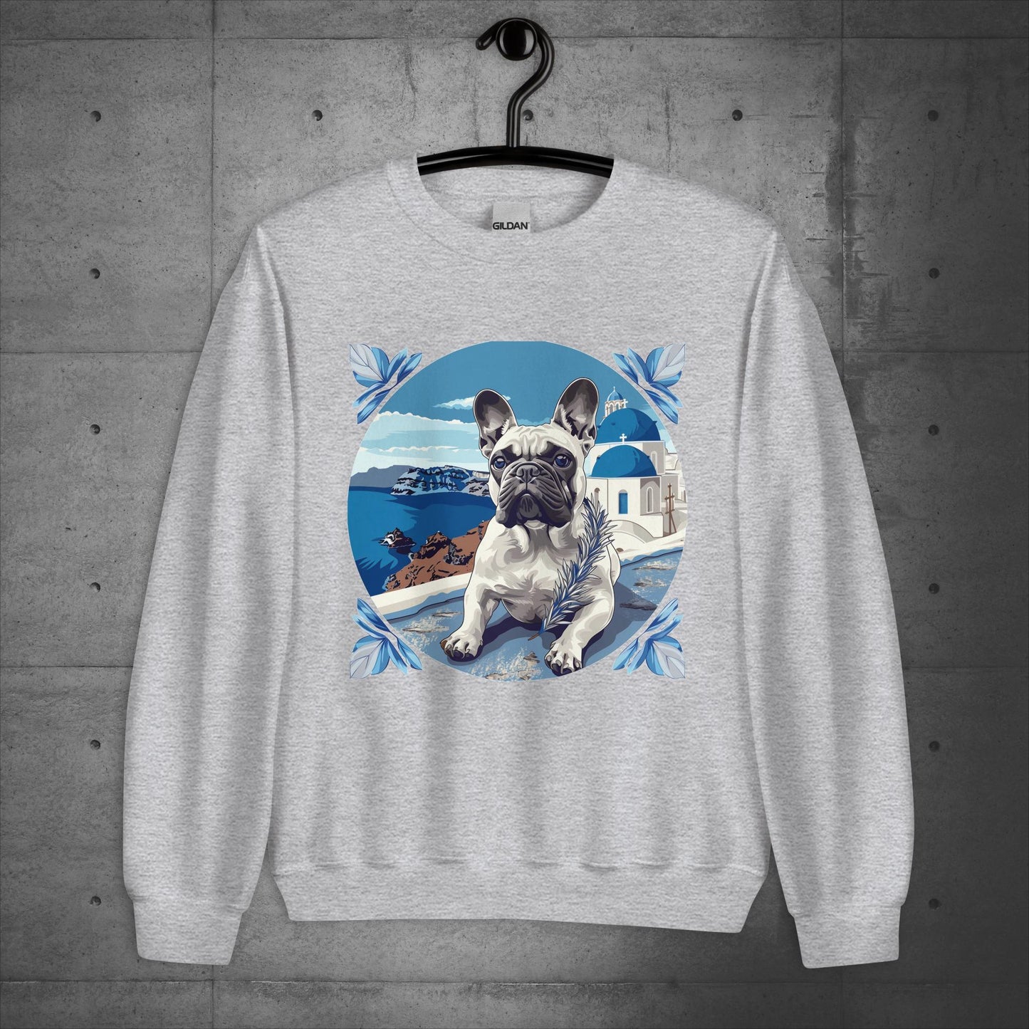 Tranquil Santorini Frenchie Unisex Sweater - Frenchie Emporium