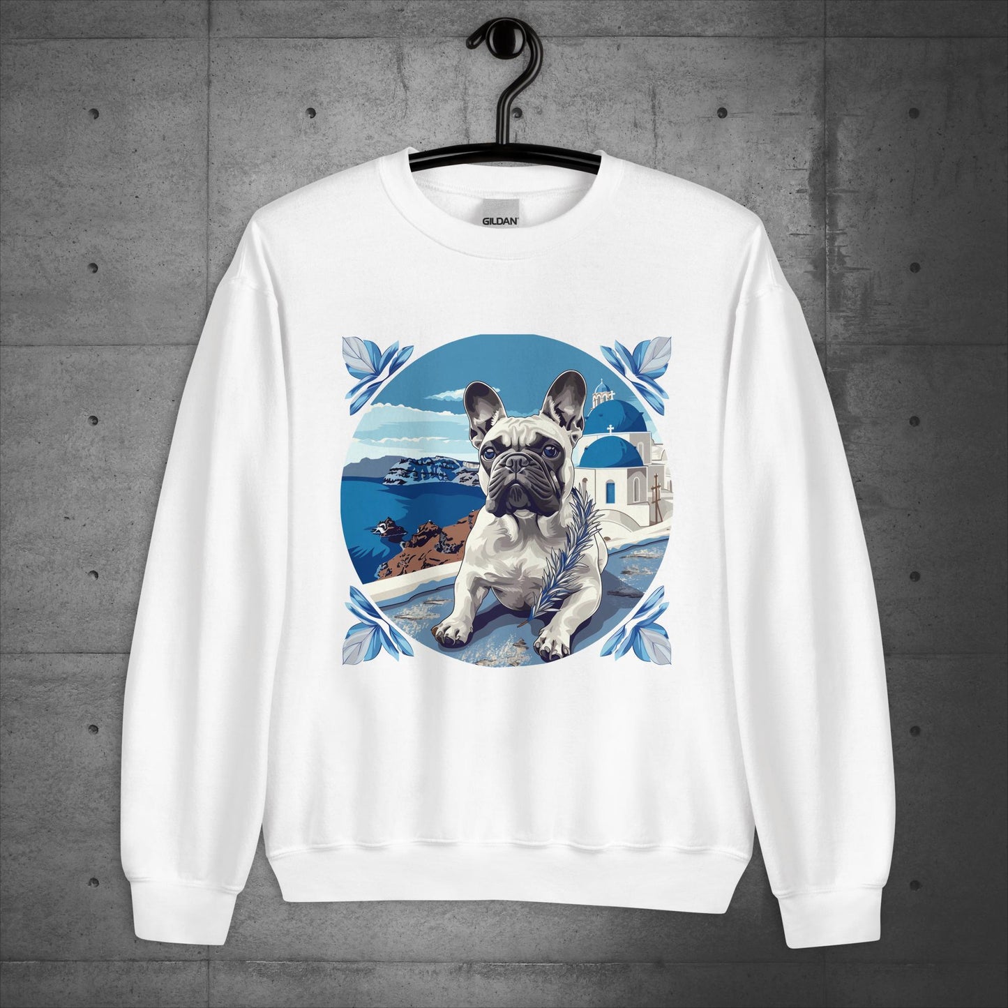 Tranquil Santorini Frenchie Unisex Sweater - Frenchie Emporium