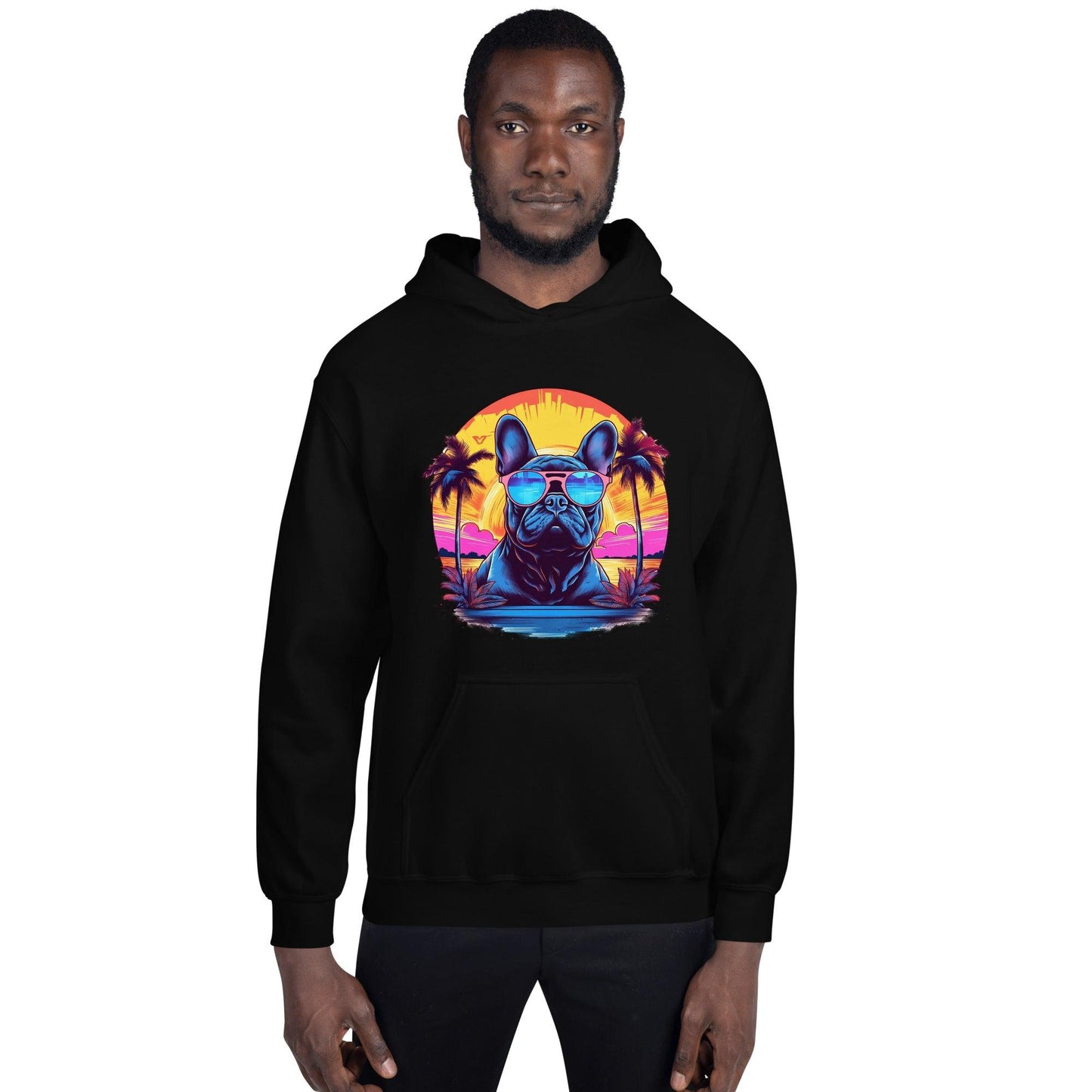 French Bulldog "Neon Sunset Serenity" - Unisex Hoodie - Frenchie Emporium