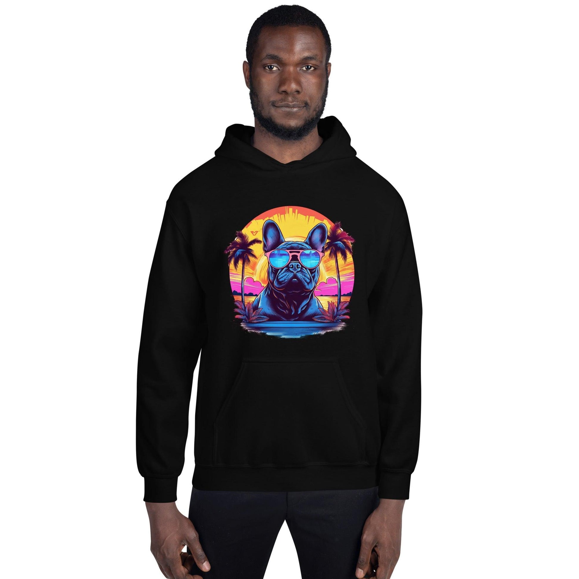 French Bulldog "Neon Sunset Serenity" - Unisex Hoodie - Frenchie Emporium