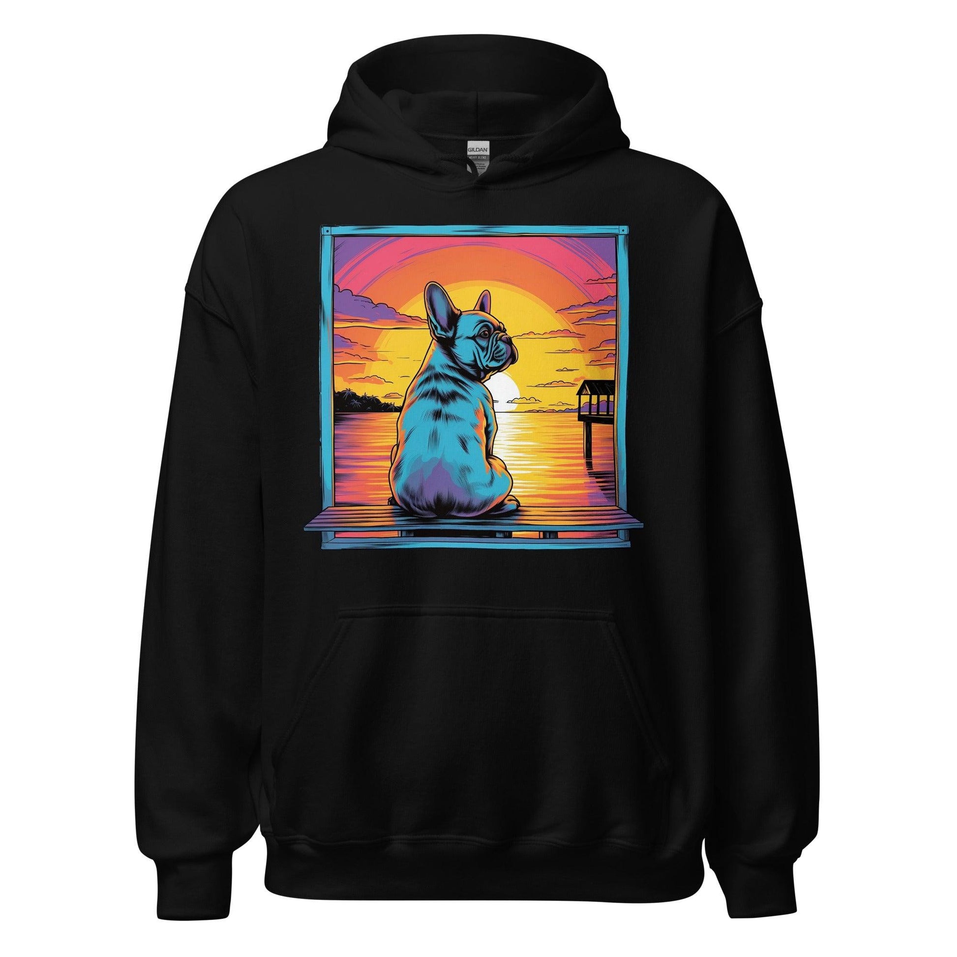 Frenchie Sitting on a dock of a bay - Unisex Hoodie - Frenchie Emporium