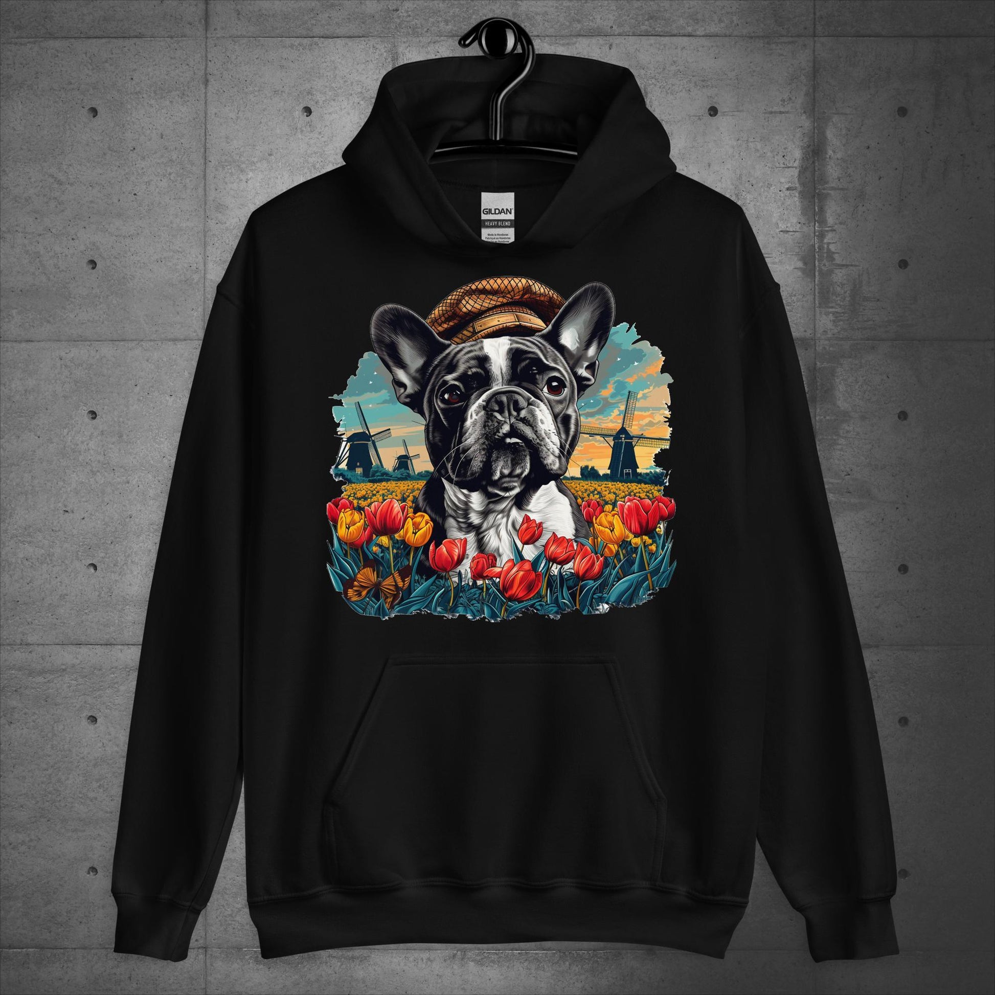 Frenchie idyllic Tulip Field - Unisex Hoodie - Frenchie Emporium