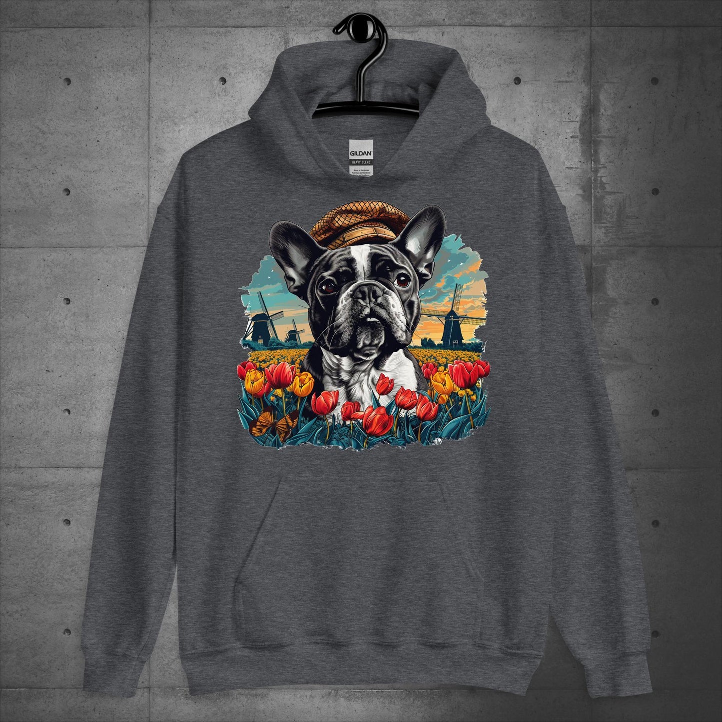 Frenchie idyllic Tulip Field - Unisex Hoodie - Frenchie Emporium