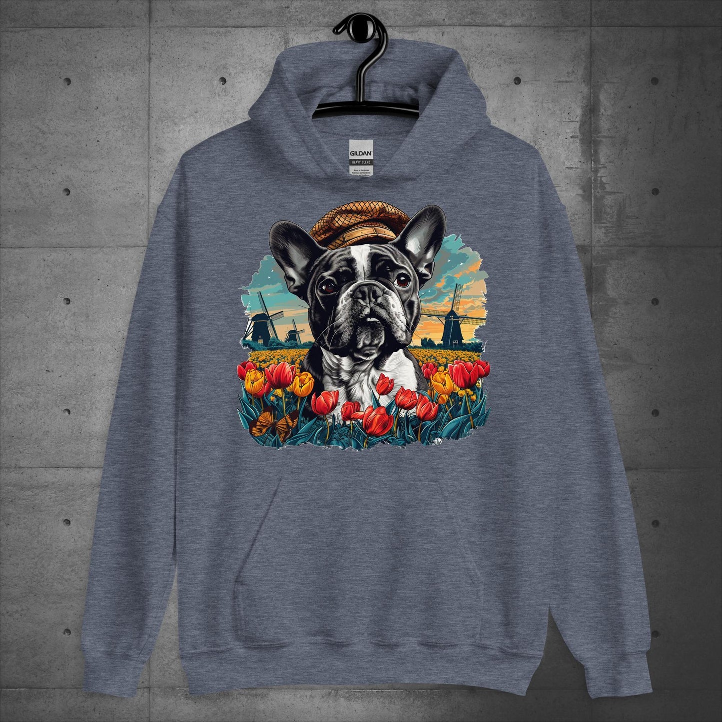 Frenchie idyllic Tulip Field - Unisex Hoodie - Frenchie Emporium