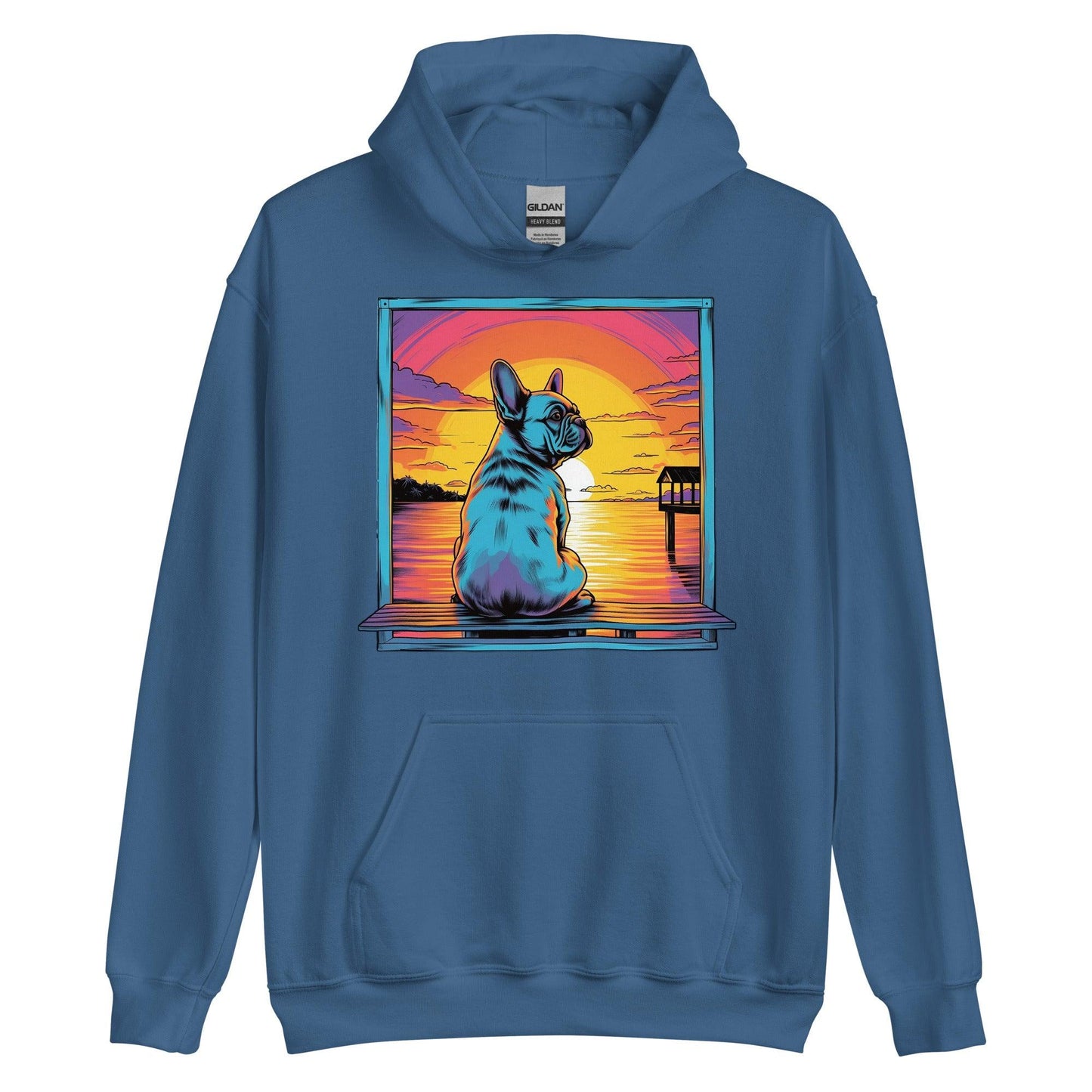Frenchie Sitting on a dock of a bay - Unisex Hoodie - Frenchie Emporium