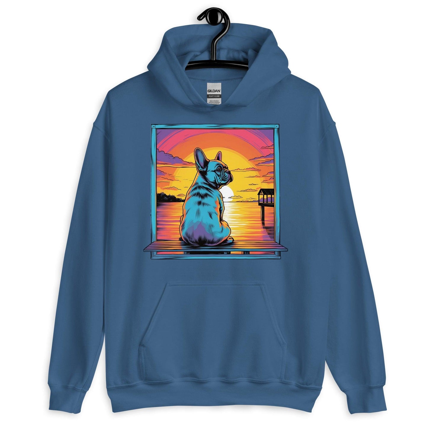 Frenchie Sitting on a dock of a bay - Unisex Hoodie - Frenchie Emporium