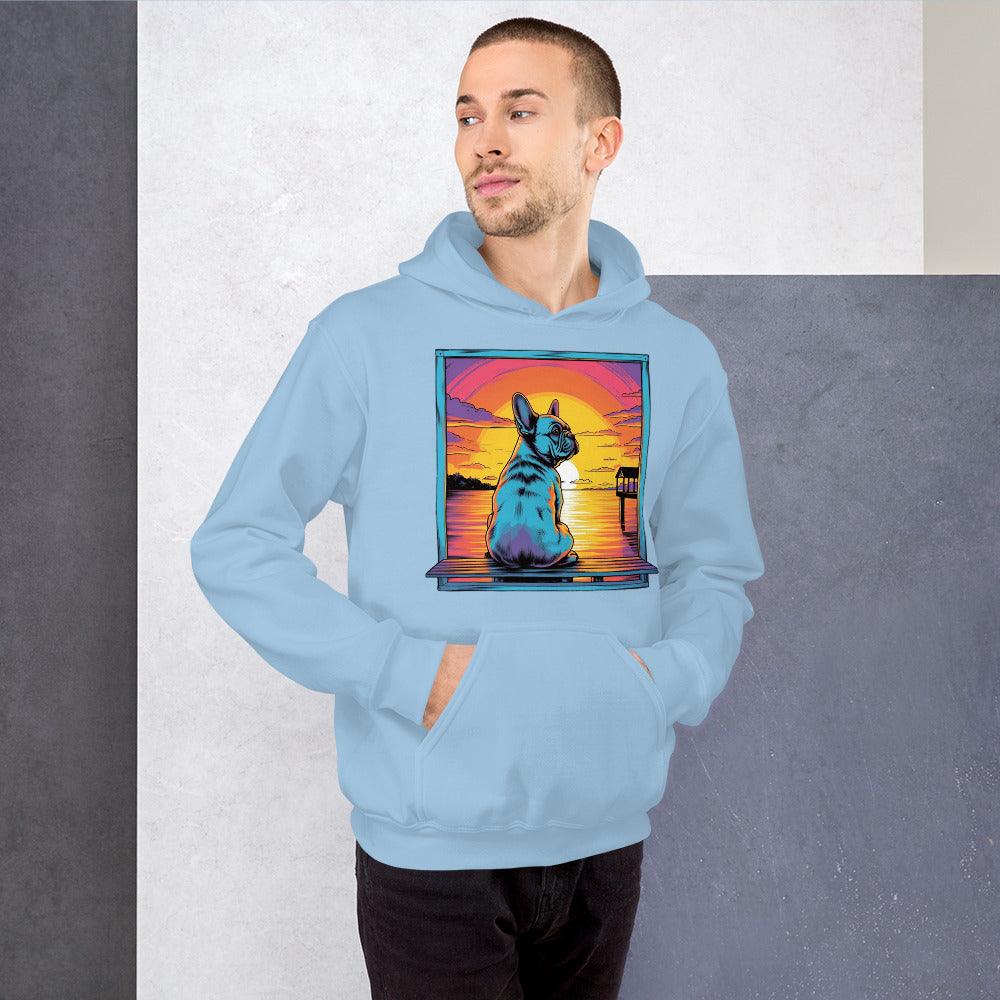 Frenchie Sitting on a dock of a bay - Unisex Hoodie - Frenchie Emporium