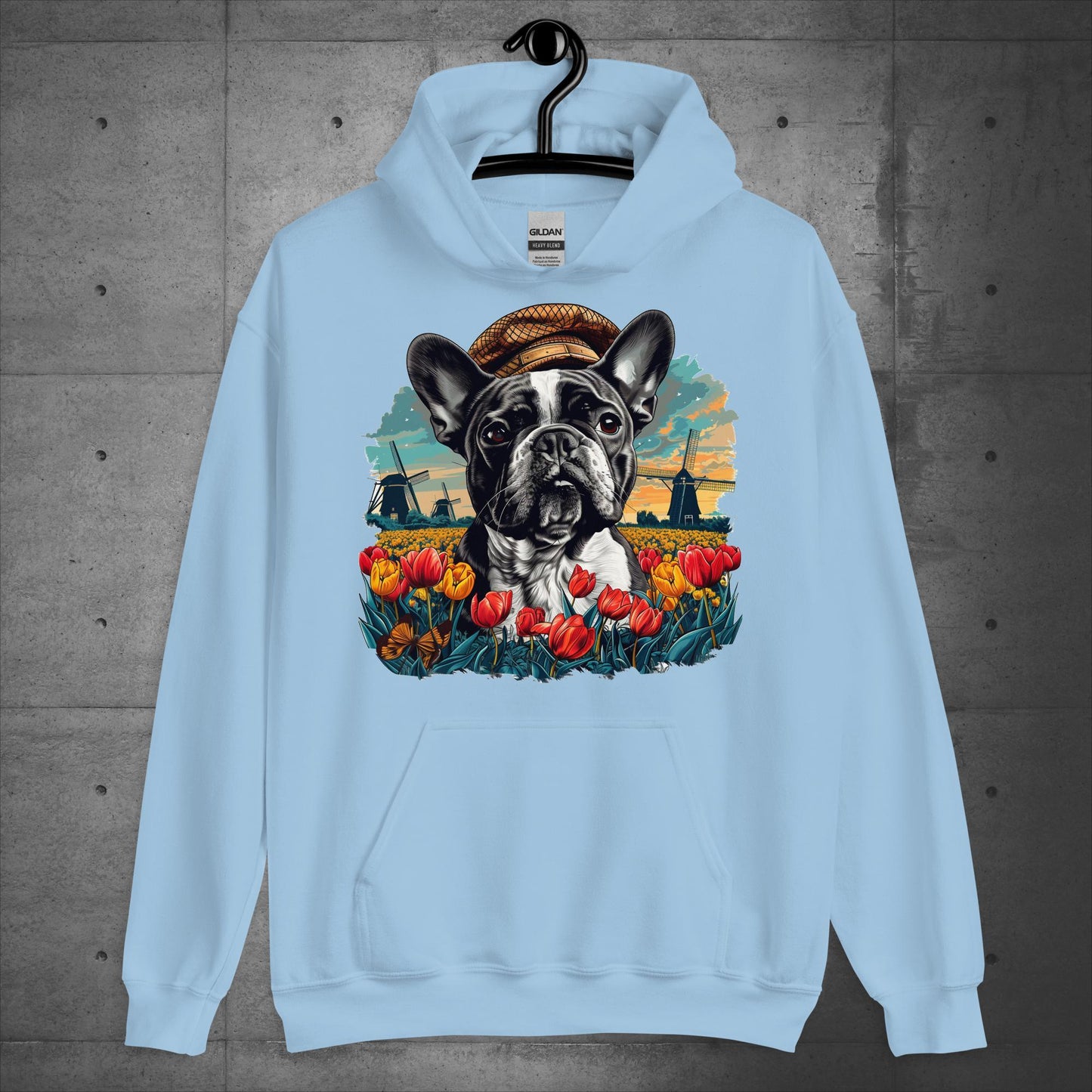 Frenchie idyllic Tulip Field - Unisex Hoodie - Frenchie Emporium