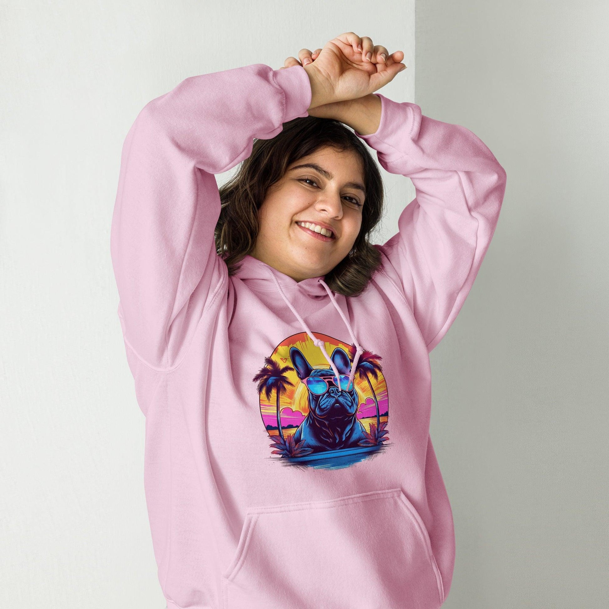 French Bulldog "Neon Sunset Serenity" - Unisex Hoodie - Frenchie Emporium
