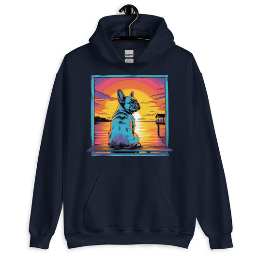 Frenchie Sitting on a dock of a bay - Unisex Hoodie - Frenchie Emporium