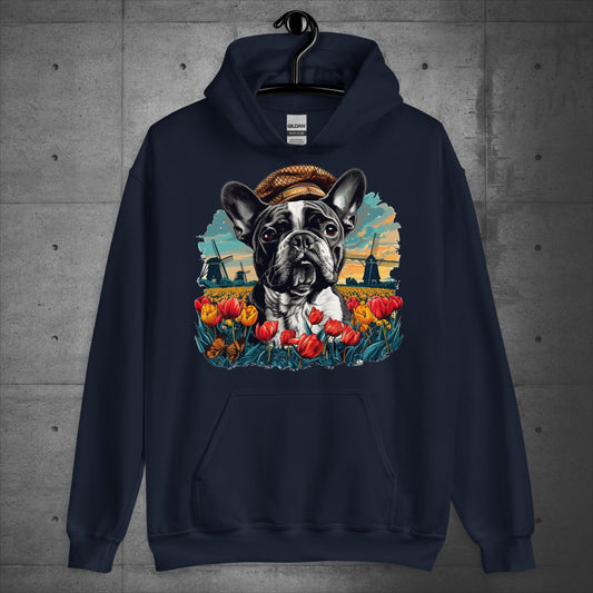 Frenchie idyllic Tulip Field - Unisex Hoodie - Frenchie Emporium