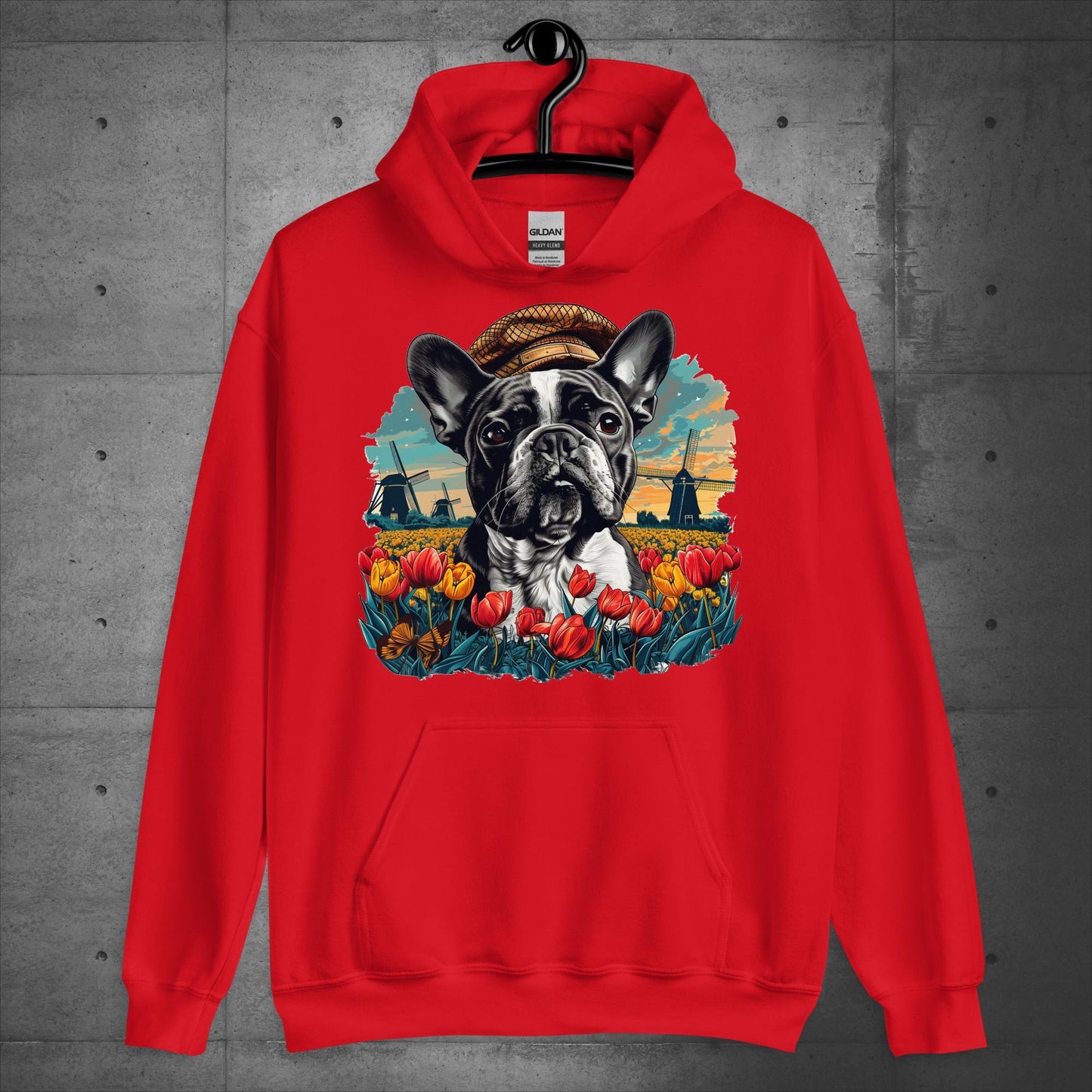Frenchie idyllic Tulip Field - Unisex Hoodie - Frenchie Emporium