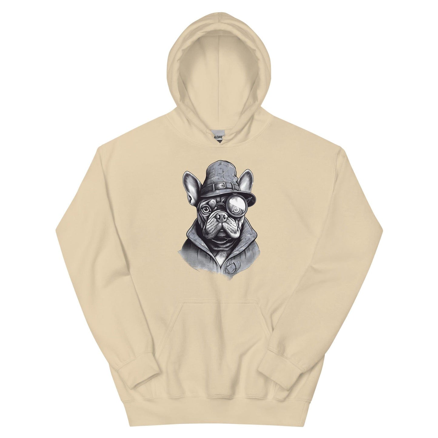 Frenchie Monocle: Stylish Canine Fashion with a Touch of Sophistication - Unisex Hoodie - Frenchie Emporium