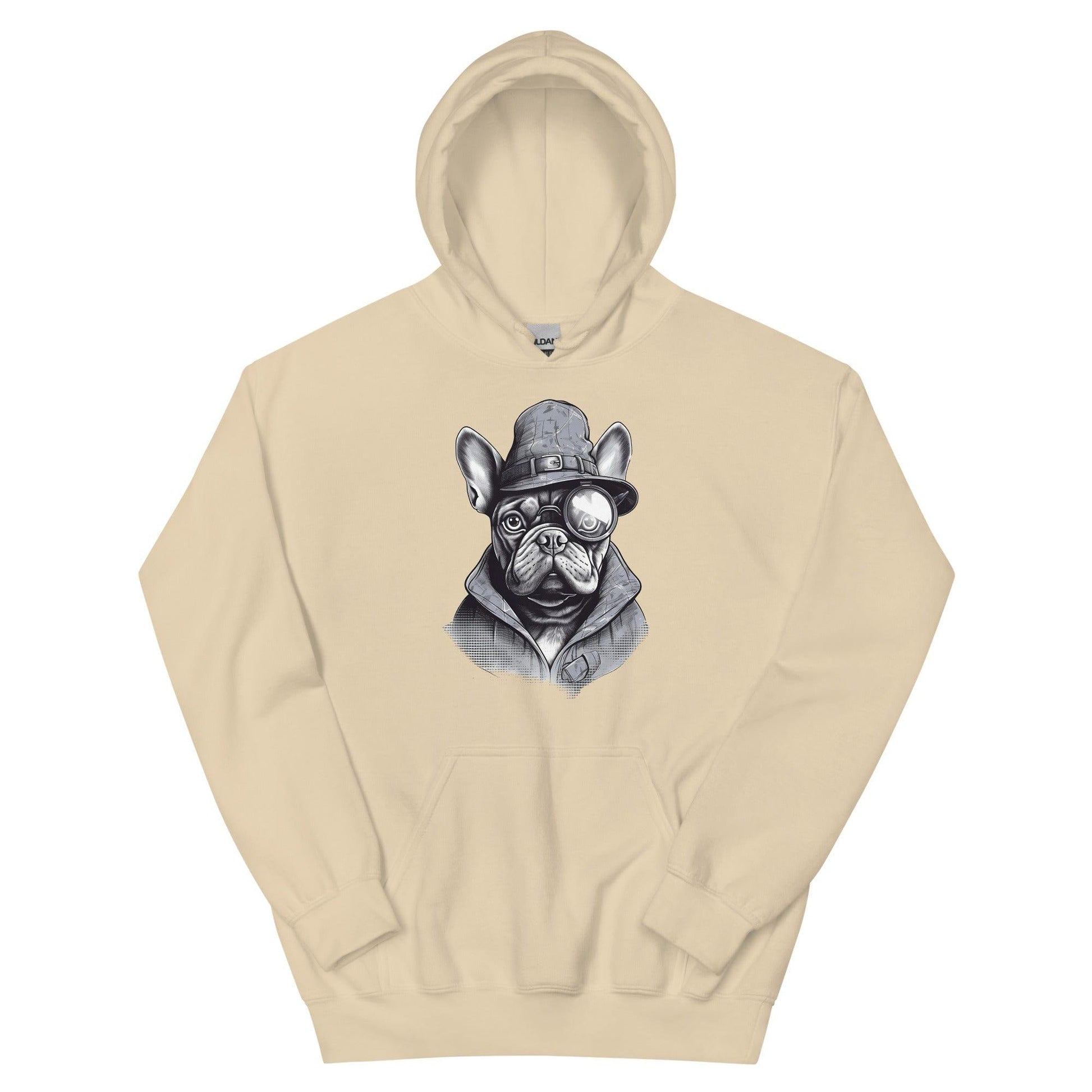 Frenchie Monocle: Stylish Canine Fashion with a Touch of Sophistication - Unisex Hoodie - Frenchie Emporium