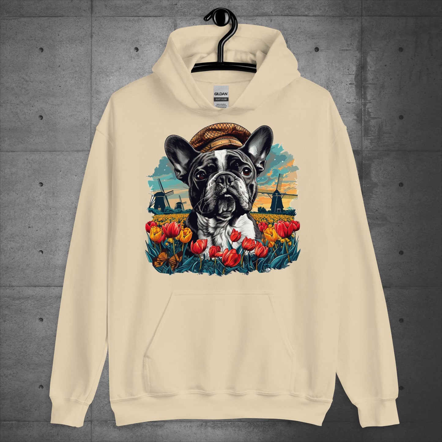 Frenchie idyllic Tulip Field - Unisex Hoodie - Frenchie Emporium