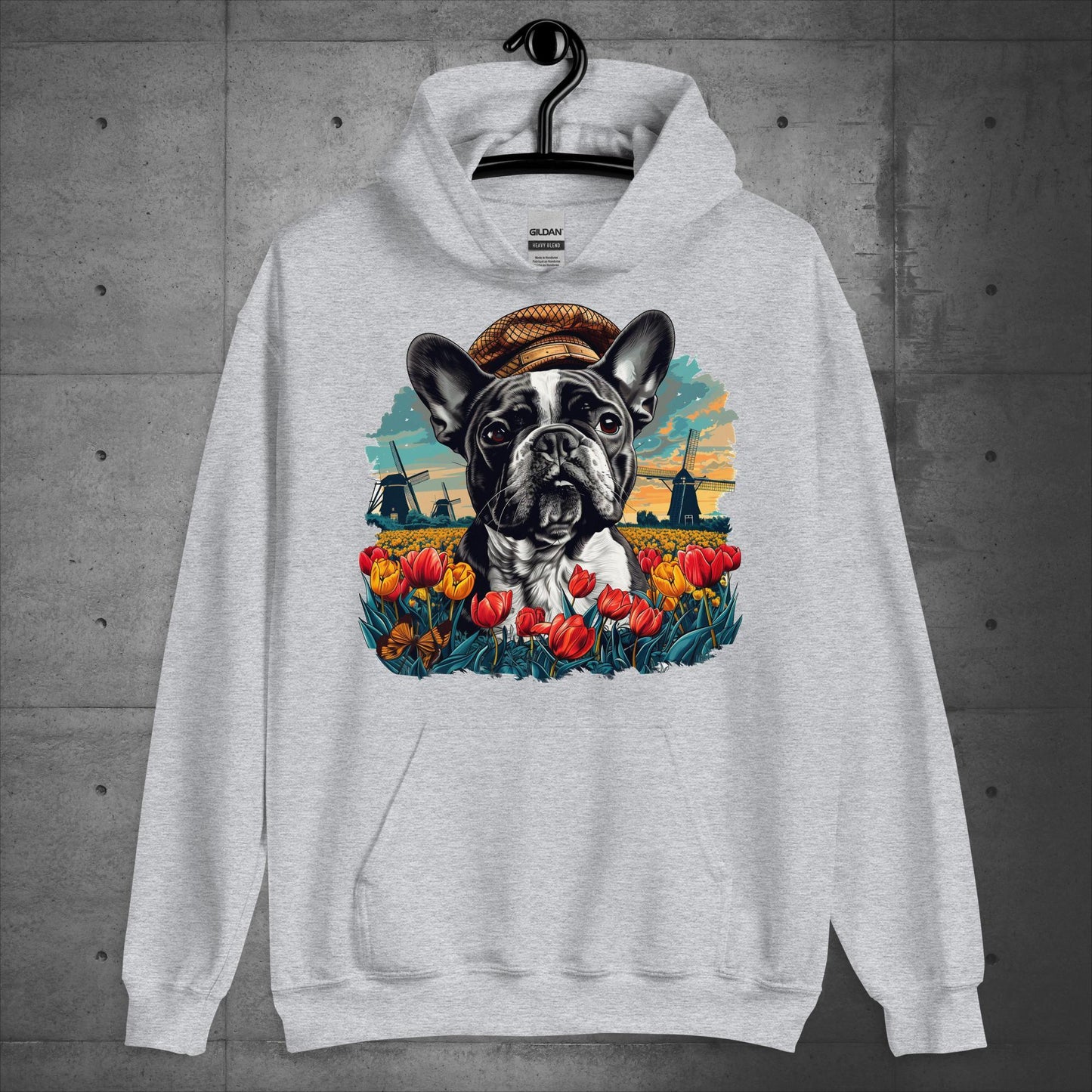 Frenchie idyllic Tulip Field - Unisex Hoodie - Frenchie Emporium