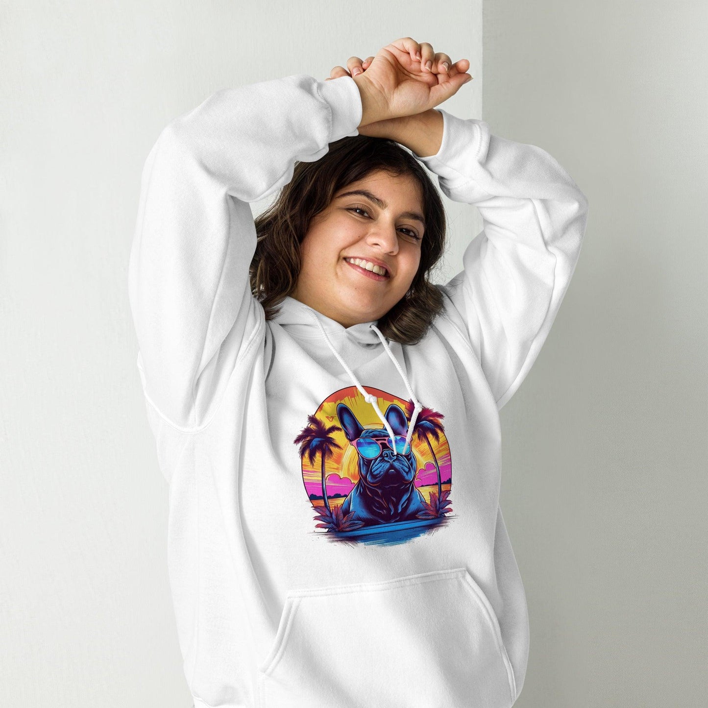 French Bulldog "Neon Sunset Serenity" - Unisex Hoodie - Frenchie Emporium